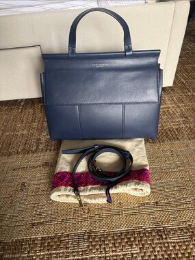 LIKE NEW ✨Tory Burch Navy Leather Top-Handle Satchel with Removable Strap